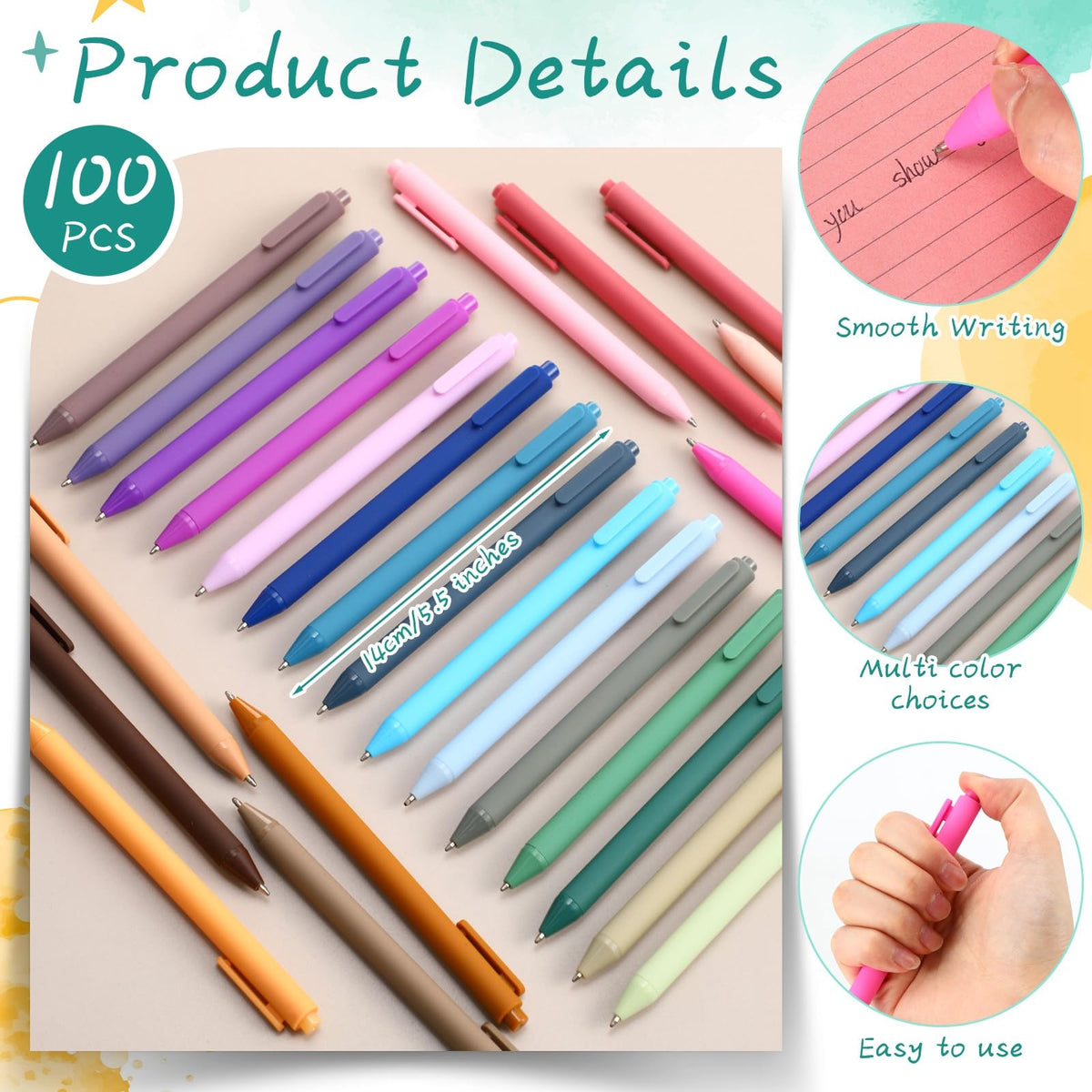 Dinifee 100 Pcs Ballpoint Gel Pens Bulk Retractable, Morandi