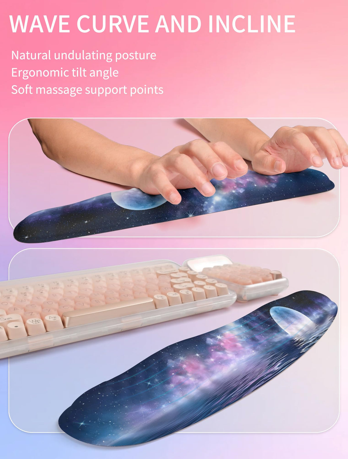 Hokafenle 2in1 Combination, Wave Keyboard Wrist Rest and Ergonomic Curvature Mouse Pad Wrist