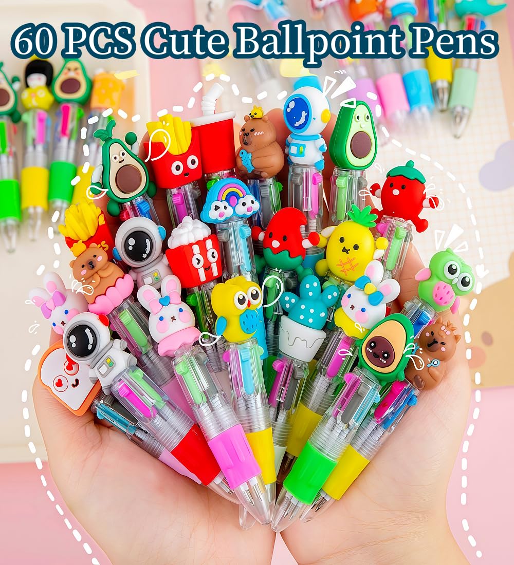 Oneshow 60 Pack Mini 4-in-1 Multicolor Ballpoint Pens, Teacher Reward Pens