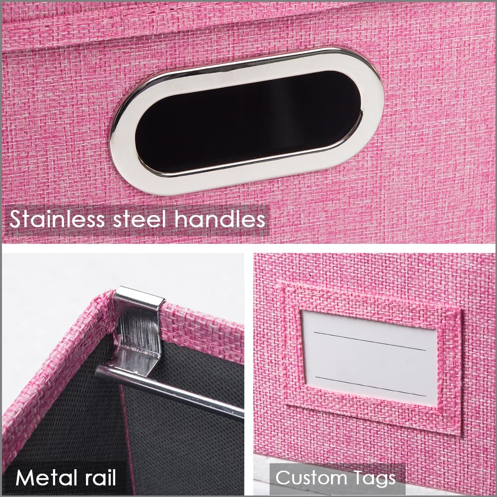 PRANDOM File Organizer Box - Set of 4 Collapsible Decorative Linen Filing Storage Hanging File