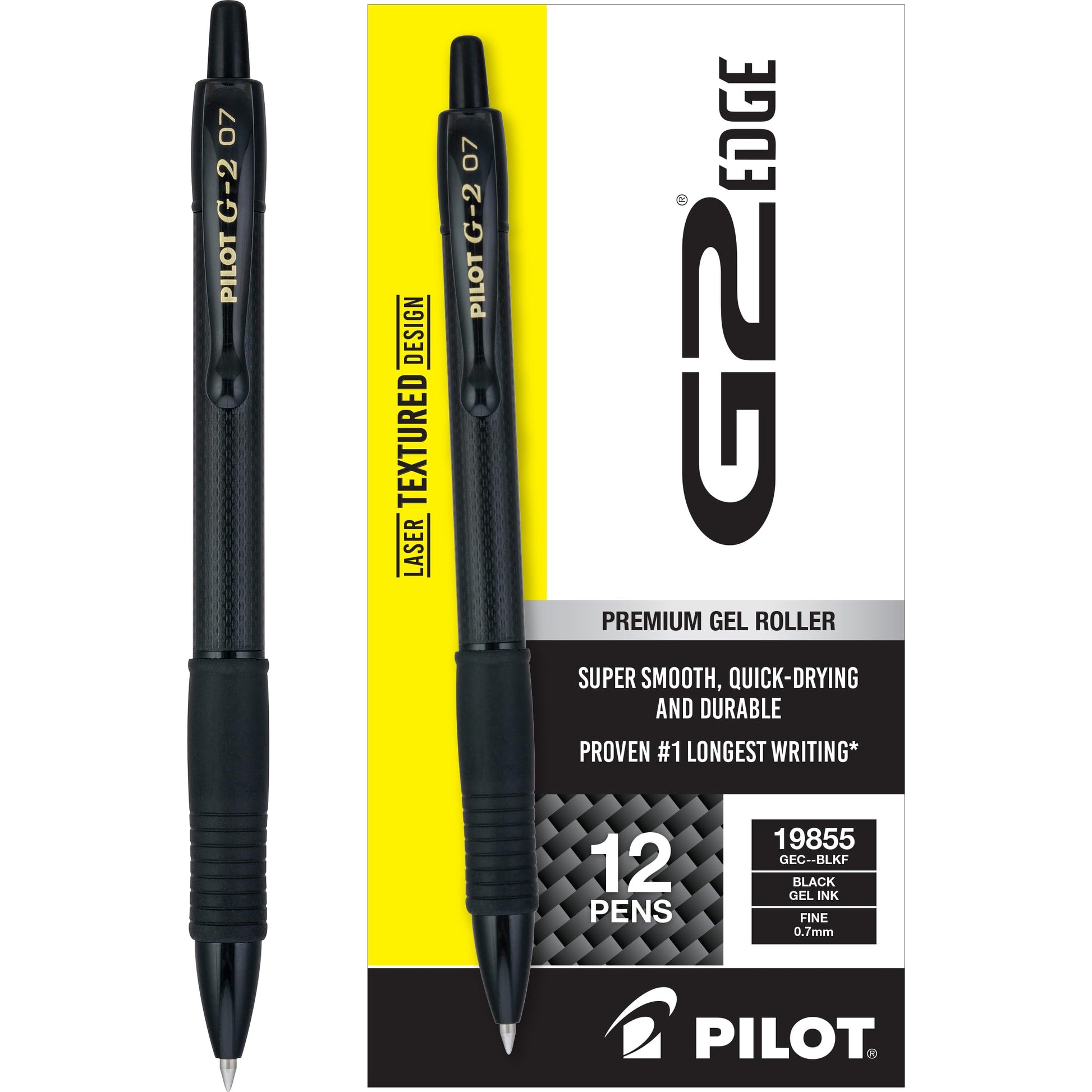 PILOT, G2 Edge Premium Gel Roller Pens, Gel Pens Black Ink, Pack of 12