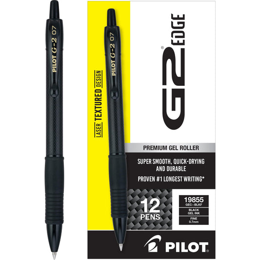 PILOT, G2 Edge Premium Gel Roller Pens, Gel Pens Black Ink, Pack of 12