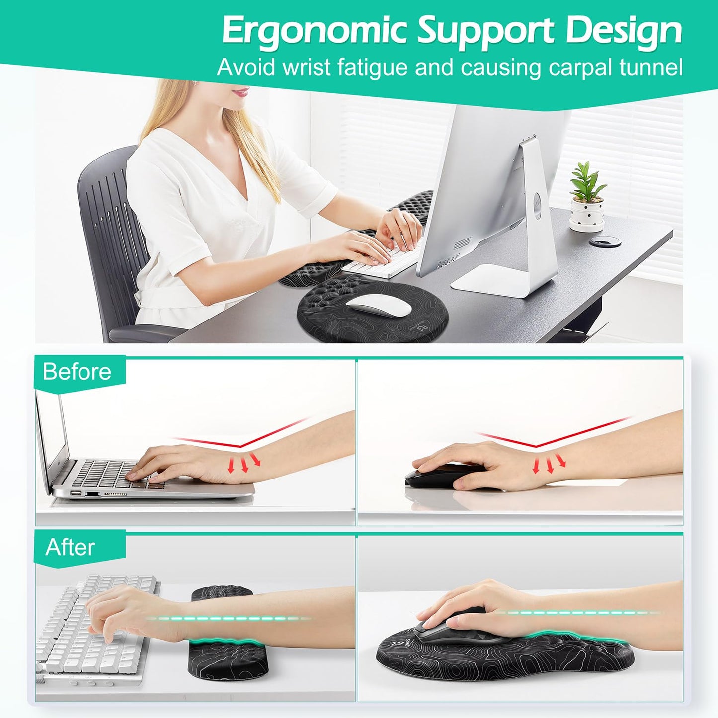 Gimars Upgrade Ergonomic Ultra-Soft Foam Keyboard Mouse Pad Wrist Rest Set, Smooth &Enlarge Wrist