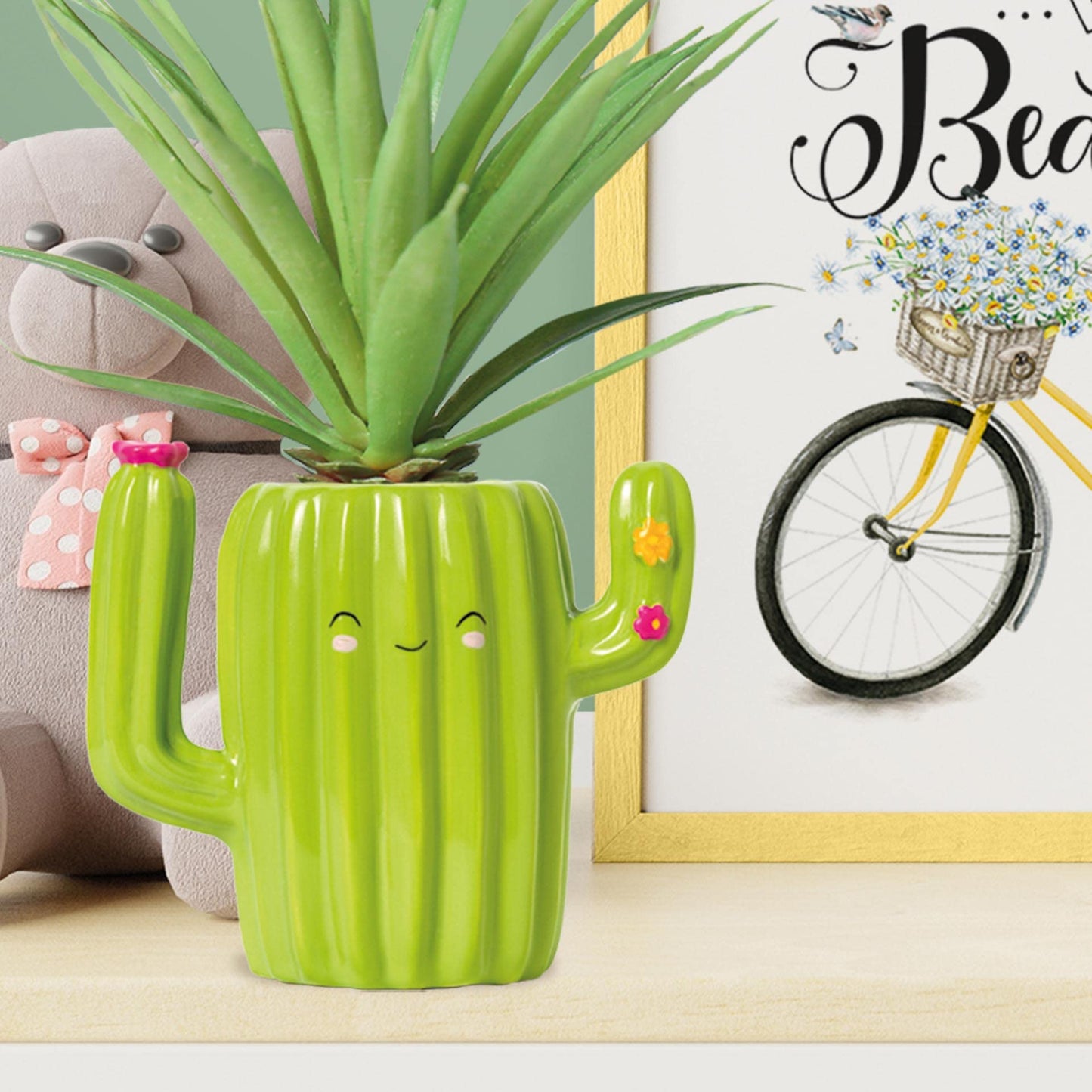 LEGAMI - Ceramic Pen Holder, Desk Friends, 12.5 x 7.5 cm, Cactus Theme, Hand Painted