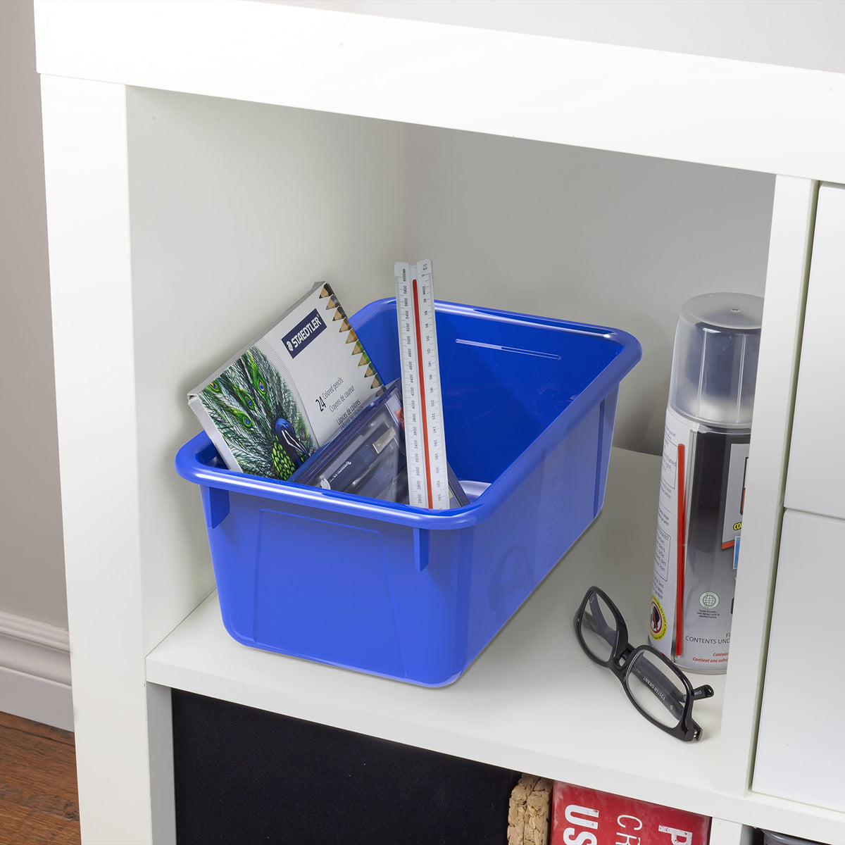 Storex Small Cubby Bins – Plastic Storage Containers for Classroom with Non-Snap Lid, 12.2 x 7.8 x