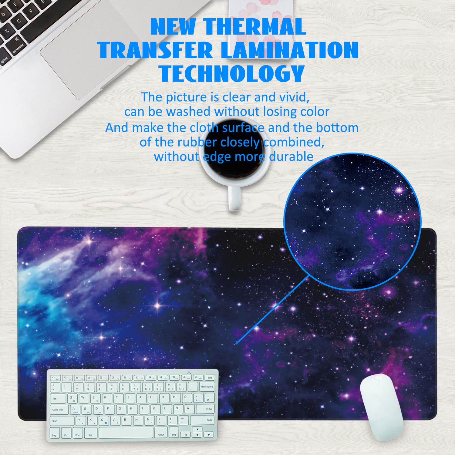 Desk Mat, Galaxy Nebula Universe Space Extended Gaming Mouse Pad Large, Big Mouse Pad with Non-Slip
