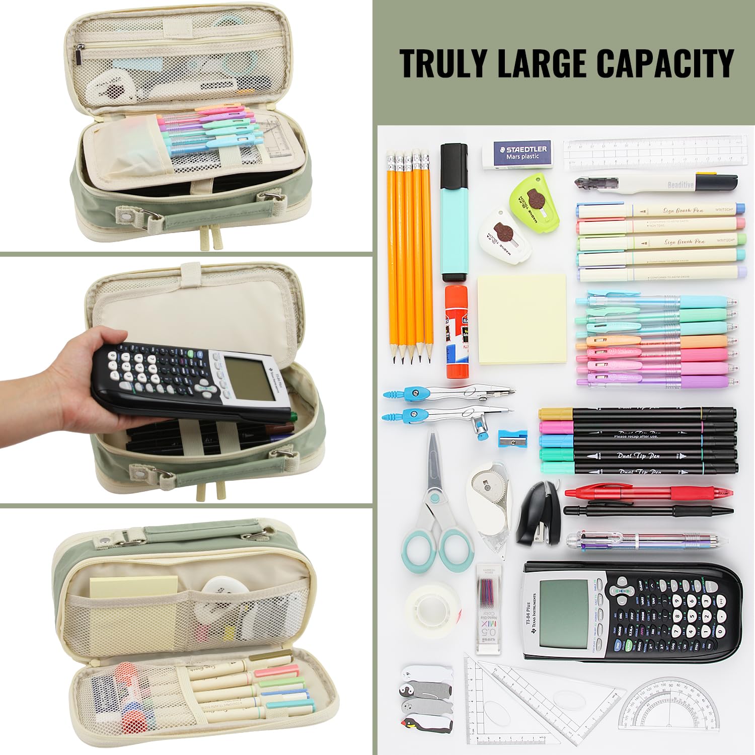 JOINPRO Pencil Case, Large Capacity Pencil Case Organizer; Double Zipper Storage Bag; Big Pencil