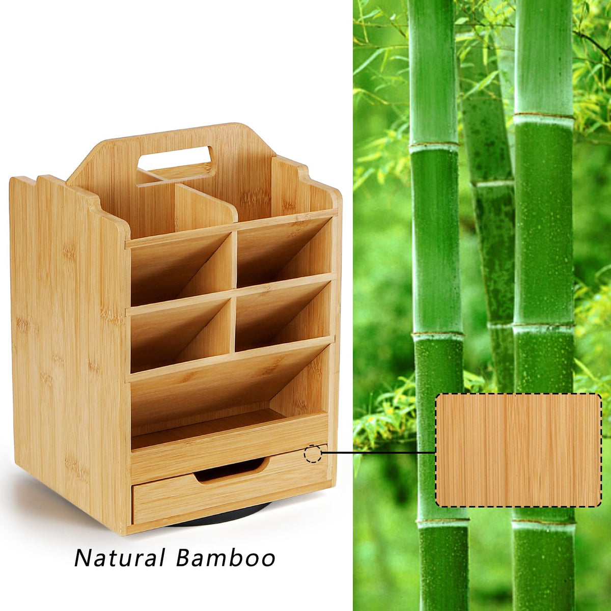 SOUJOY Bamboo Pen Holder Organizer, 360°Rotating Art Supply Storage Caddy, Hold 400+ Pencils, 15