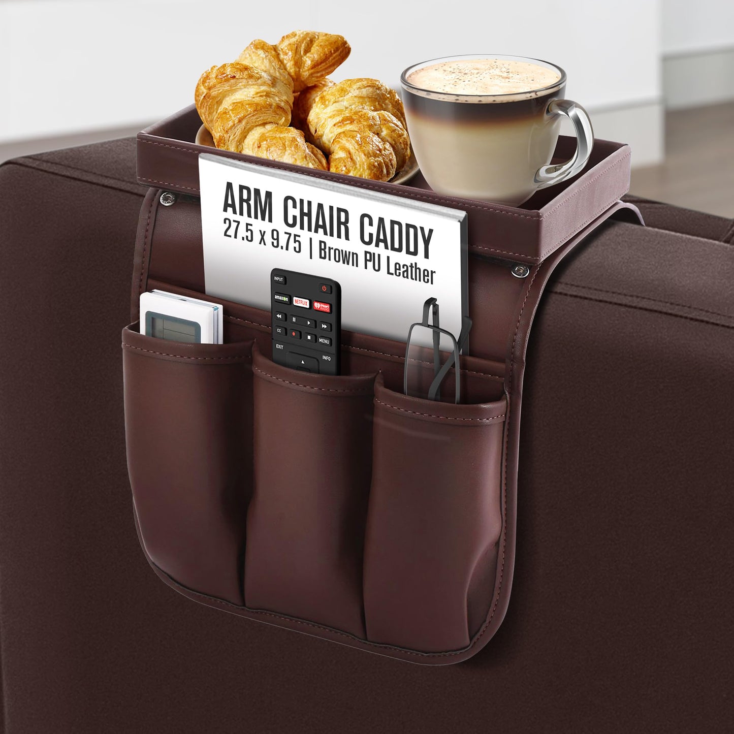 Armchair Caddy, Recliner Accessories, Armrest Organizer, Brown
