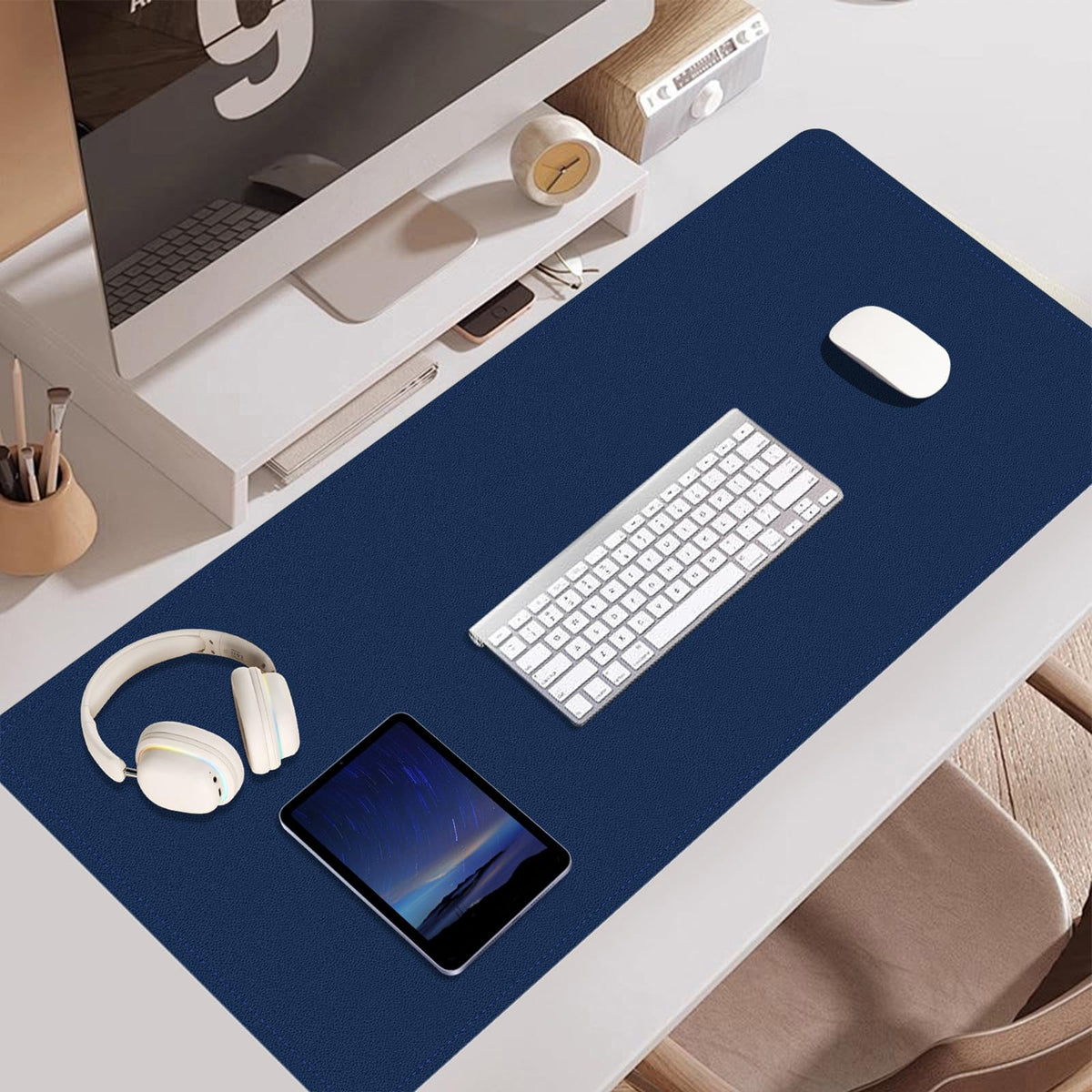 Large Desk Pad 35.4" x 17", Non-Slip Desk Mat with PU Leather & Natural Cork, Waterproof Writing