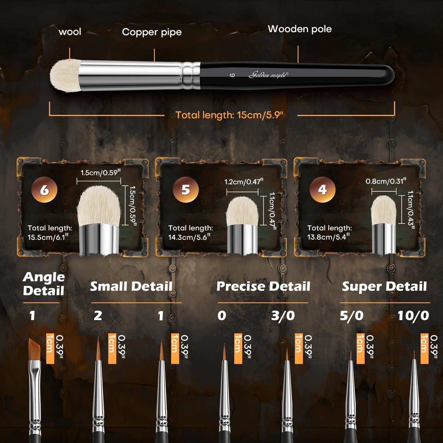Golden Maple Miniature Paint Brushes Drybrush-10pcs Micro Detail Paint Brush Set, Small Fine Detail
