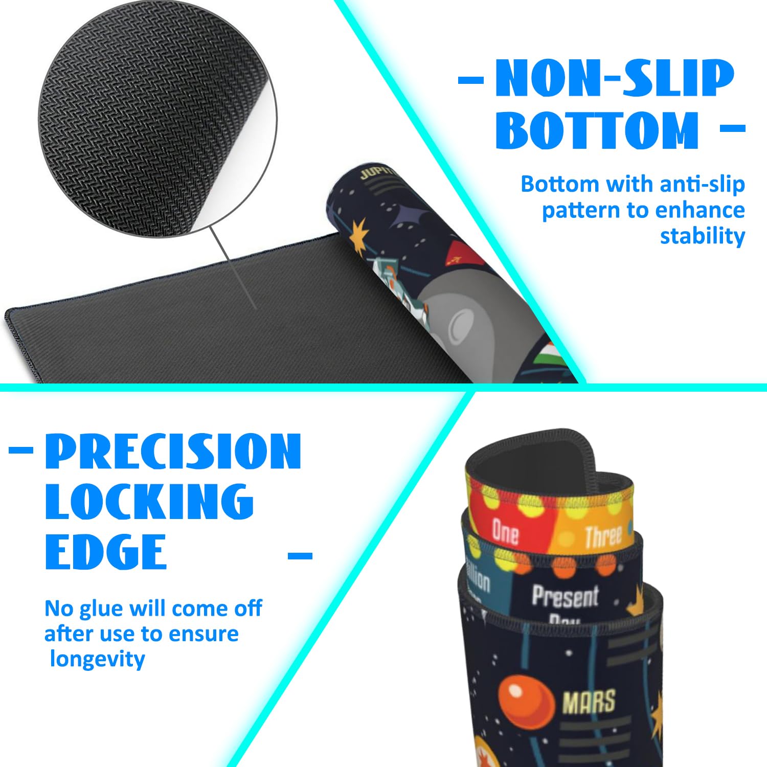 Desk Mat, 3D Solar System Galaxy Infographic Extended Gaming Mouse Pad Large, 31.5"x11.8" Big Mouse