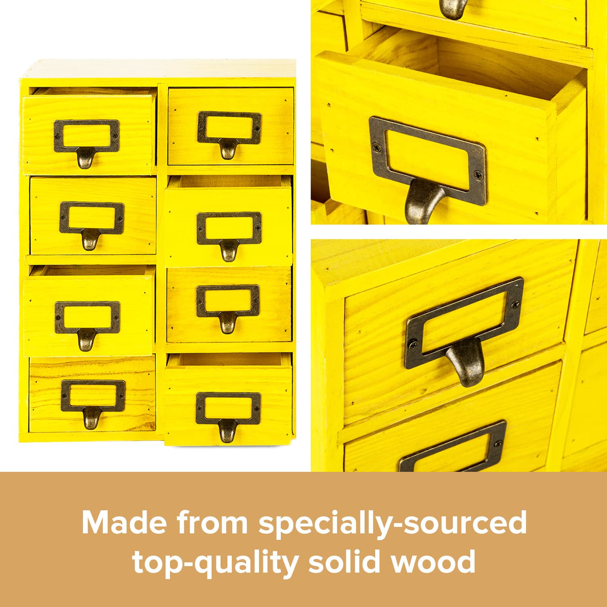 Yellow 16-Slot Wooden Drawer Unit - Country Style Desk Organizer - 20"x3.6”x14” Wooden Storage Box