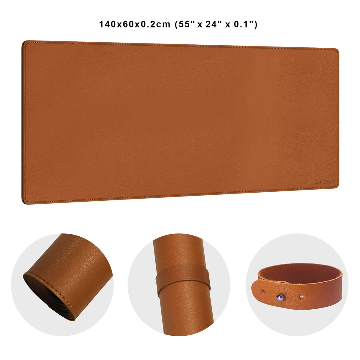 ZORESYN Light Brown Desk Mat 55"x24" Extra Large PU Leather Desk Pad
