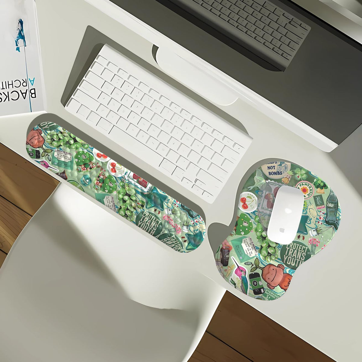 Mint Green Keyboard Wrist Rest Support Mouse Pad&Keyboard Set, Cute Green Ergonomic Mousepad