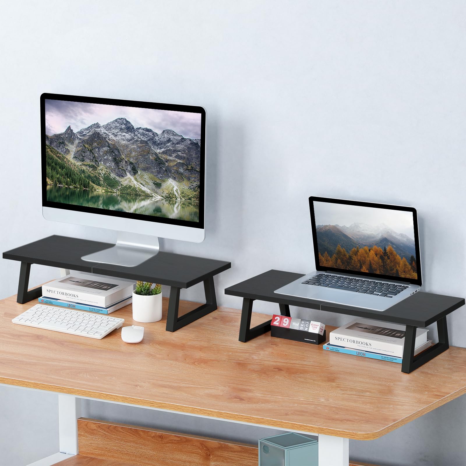 TEAMIX 24 inch Monitor Riser for Desk, Wood & Steel Computer/TV Stand Black