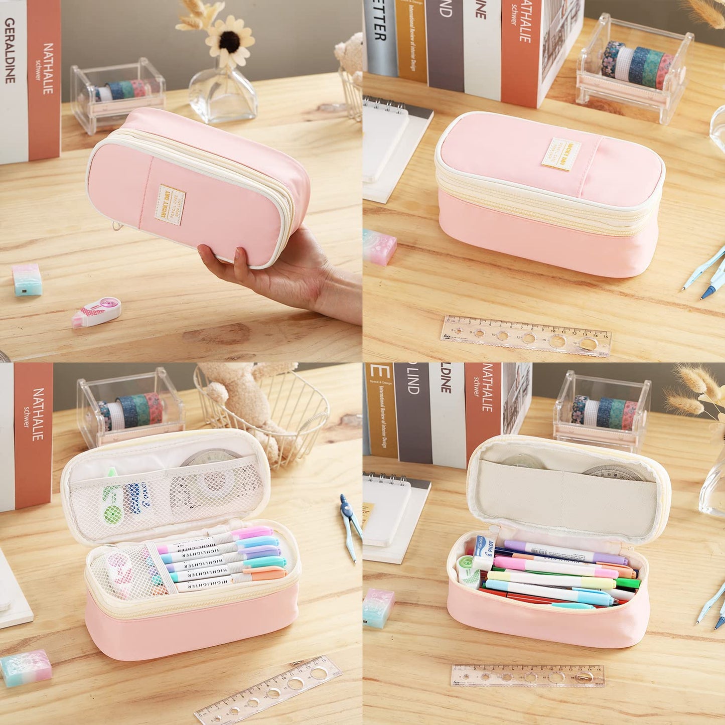 Dugio Large Pencil Case for Girls Kids Teens Big Zipper Pencil Pouch Pink