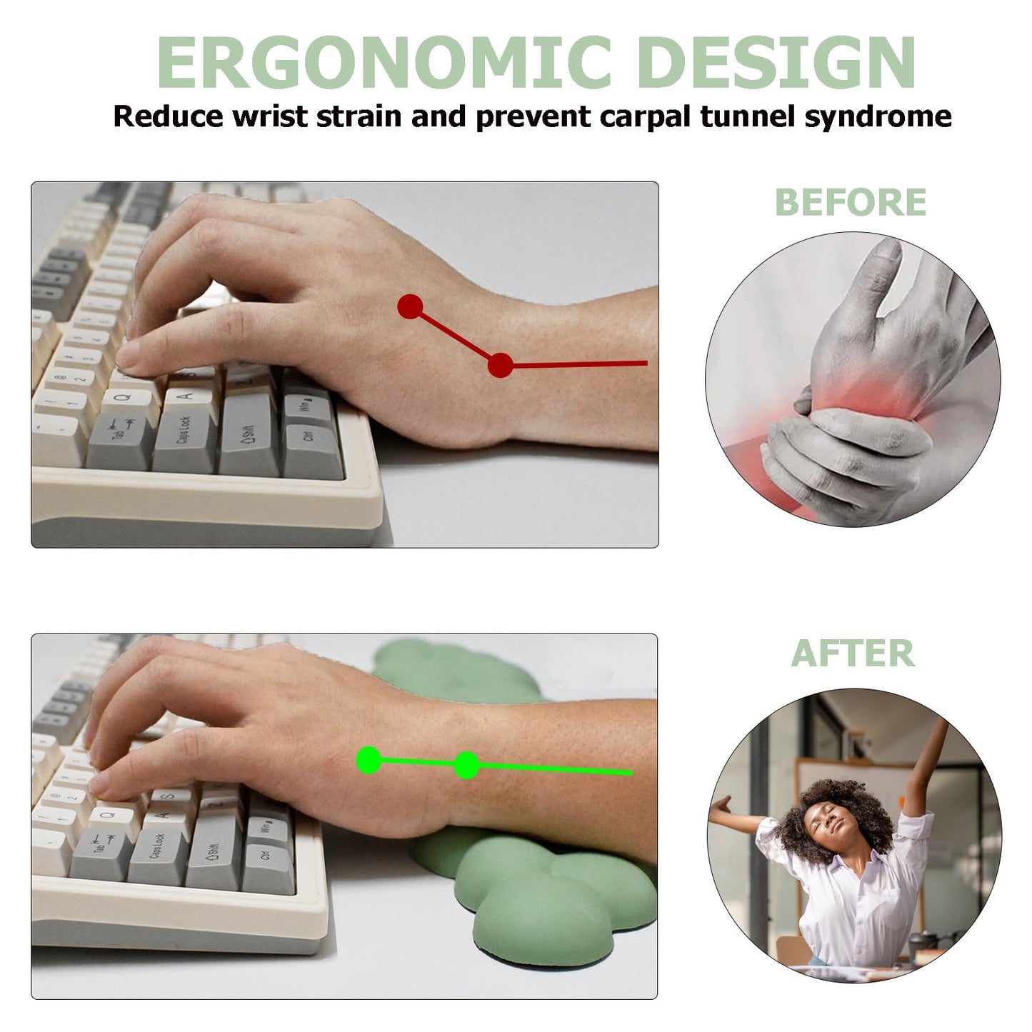 Cloud Wrist Rest Keyboard, Ergonomic Keyboard Wrist Rest, Pastel Green