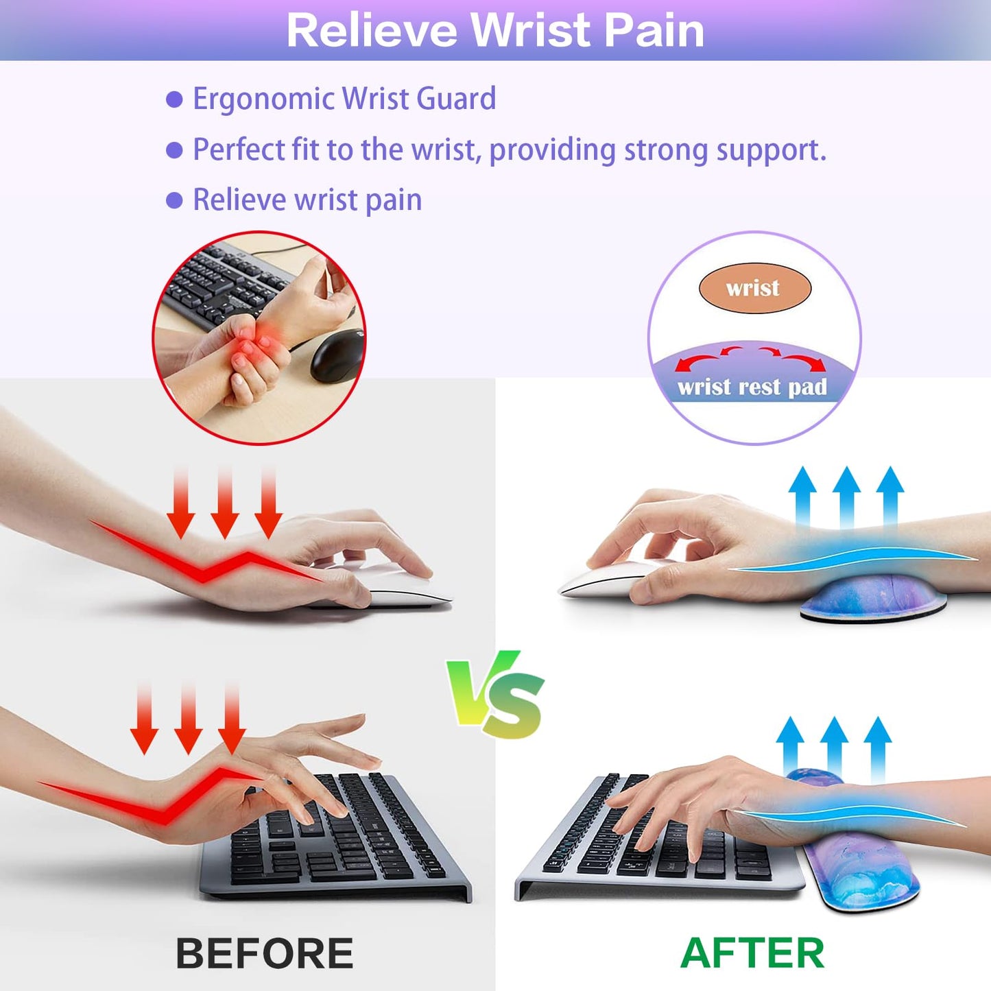 4-in-1 Mouse Pad with Wrist Rest Purple,35.4×15.7in Large Gaming Mouse Pad