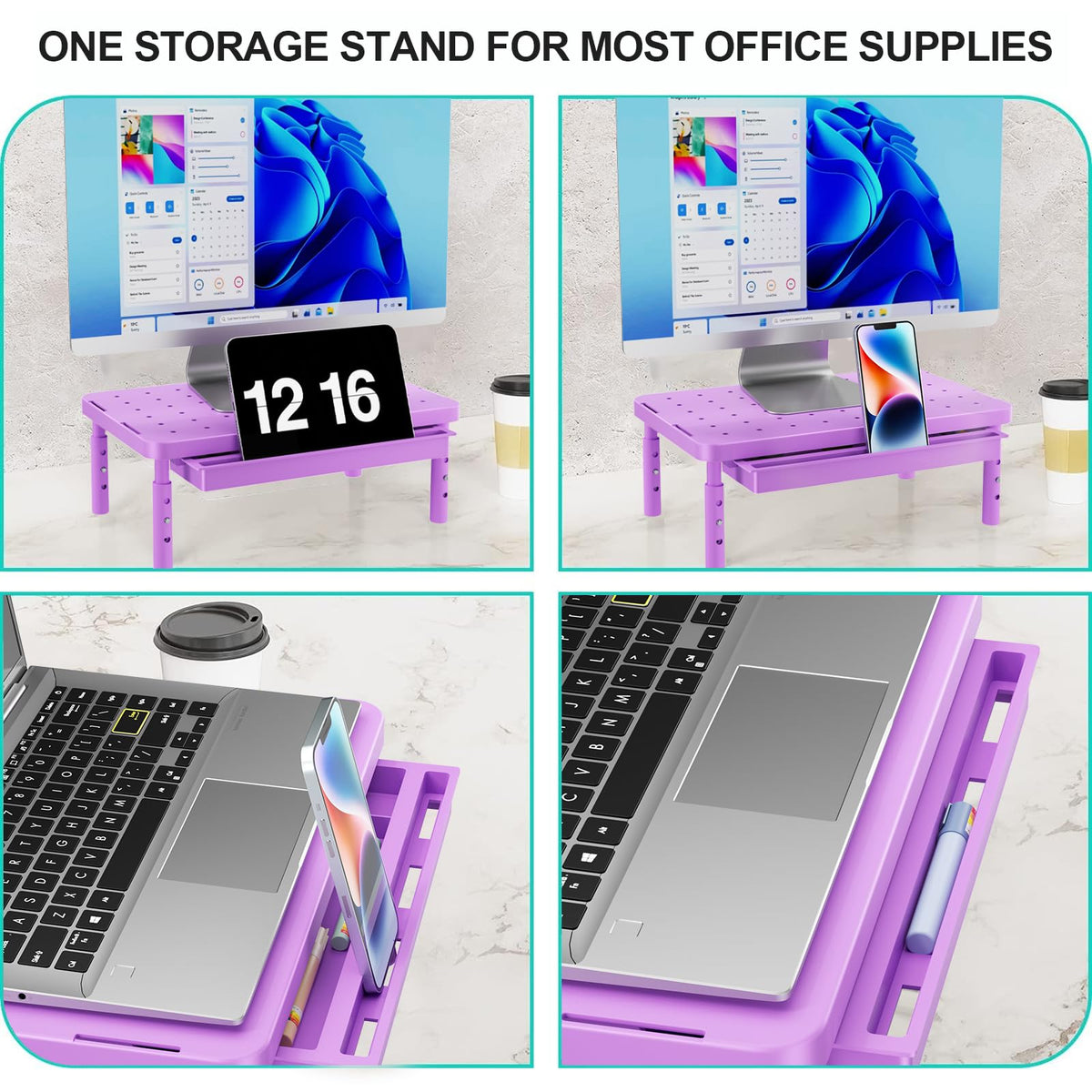 WALI Computer Monitor Stand with Storage, Monitor Riser 3 Height Adjustable