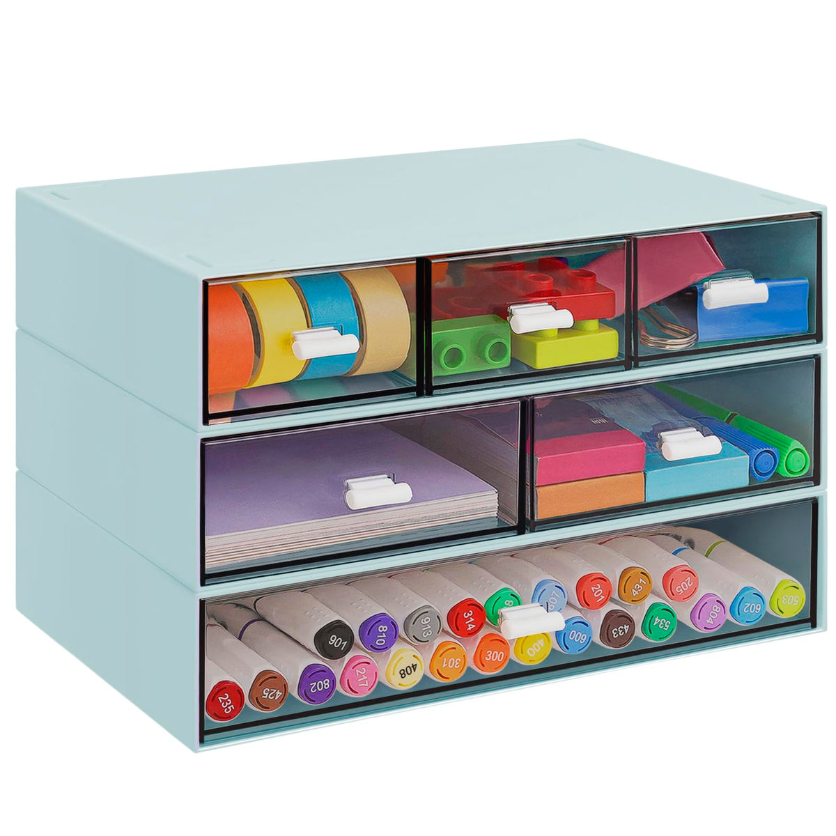 3 Tier Stackable Desk Organizer with 6 Drawers, YOCOMEY Plastic Desktop Storage Box Drawers