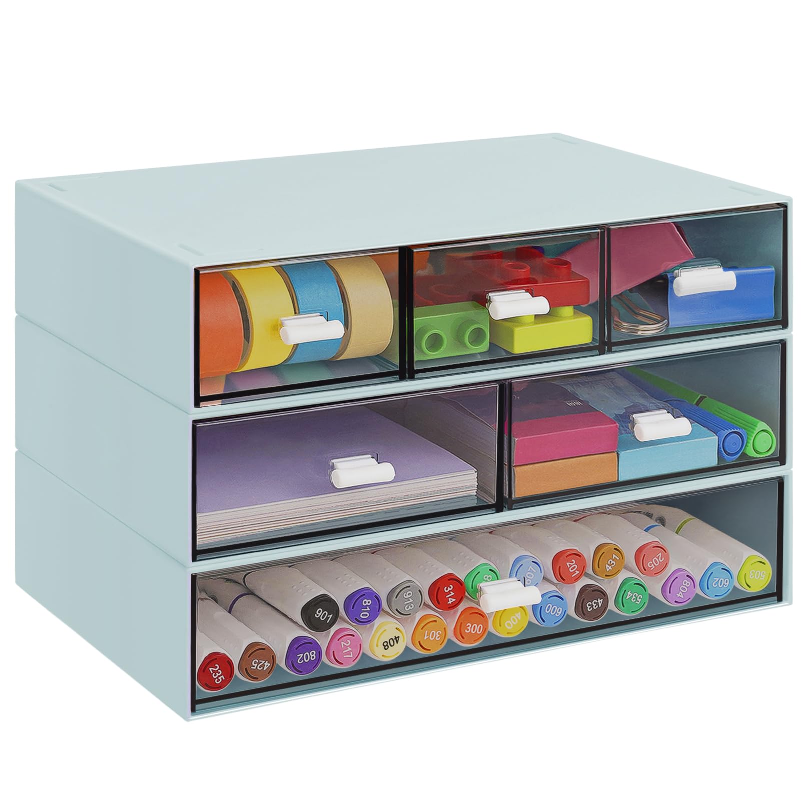 3 Tier Stackable Desk Organizer with 6 Drawers, YOCOMEY Plastic Desktop Storage Box Drawers