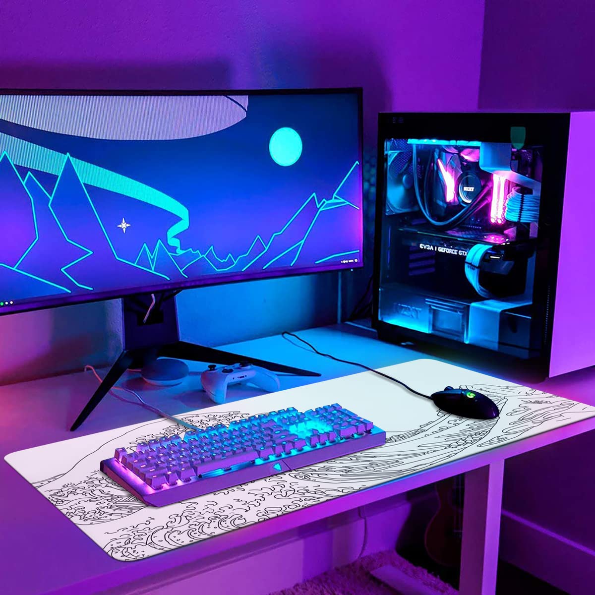 iCasso White Mouse Pad, Extended Gaming Desk Pad 35.4x15.7 in