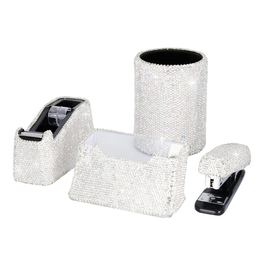 Bling Crystal Luxury Handmade Diamond Round Pencil Pen Pot Holder & Stapler & Card Holder & Desktop