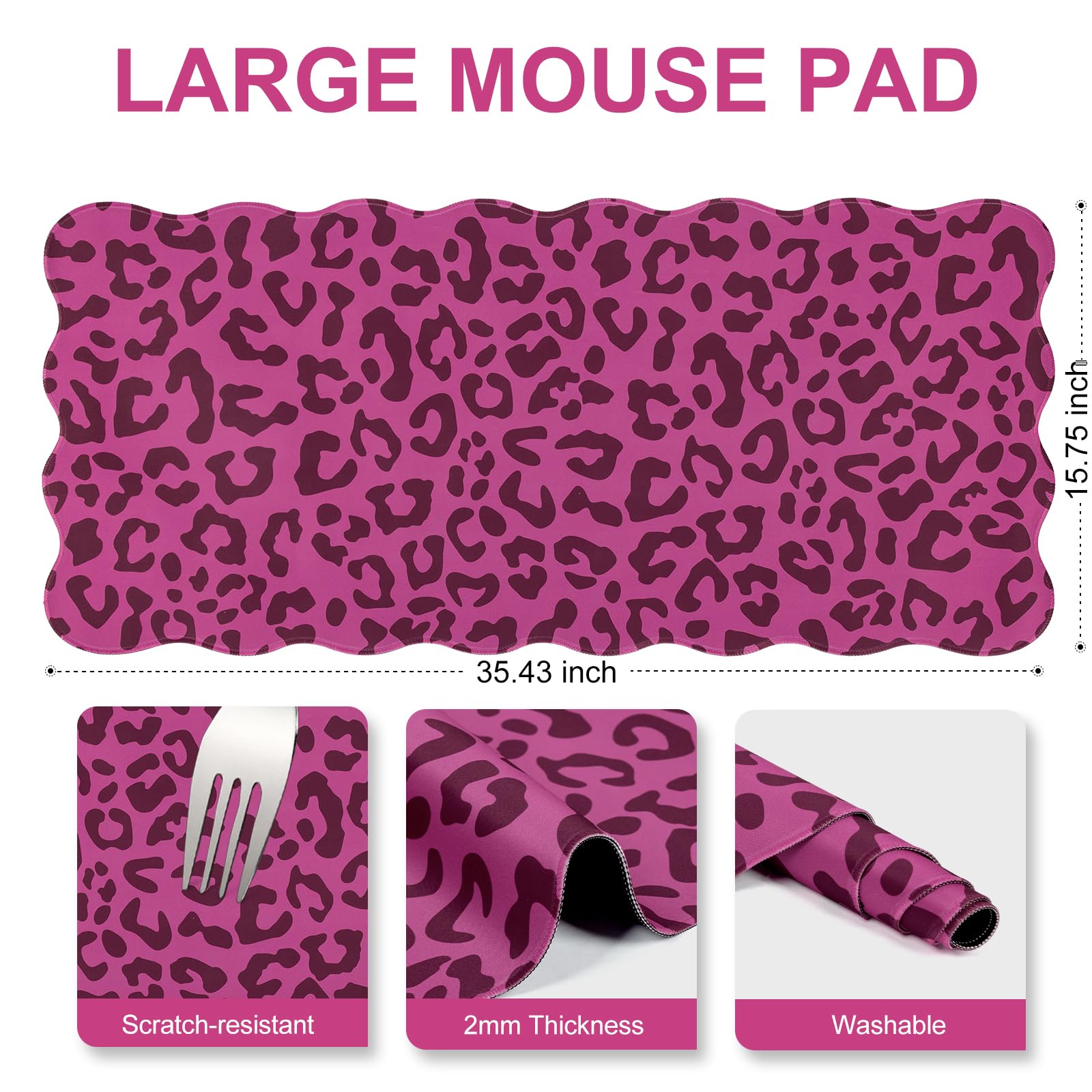 L-SPOUTTO Hot Pink Leopard Mouse Pad,Scalloped Desk Mat XXL Gaming Mousepad