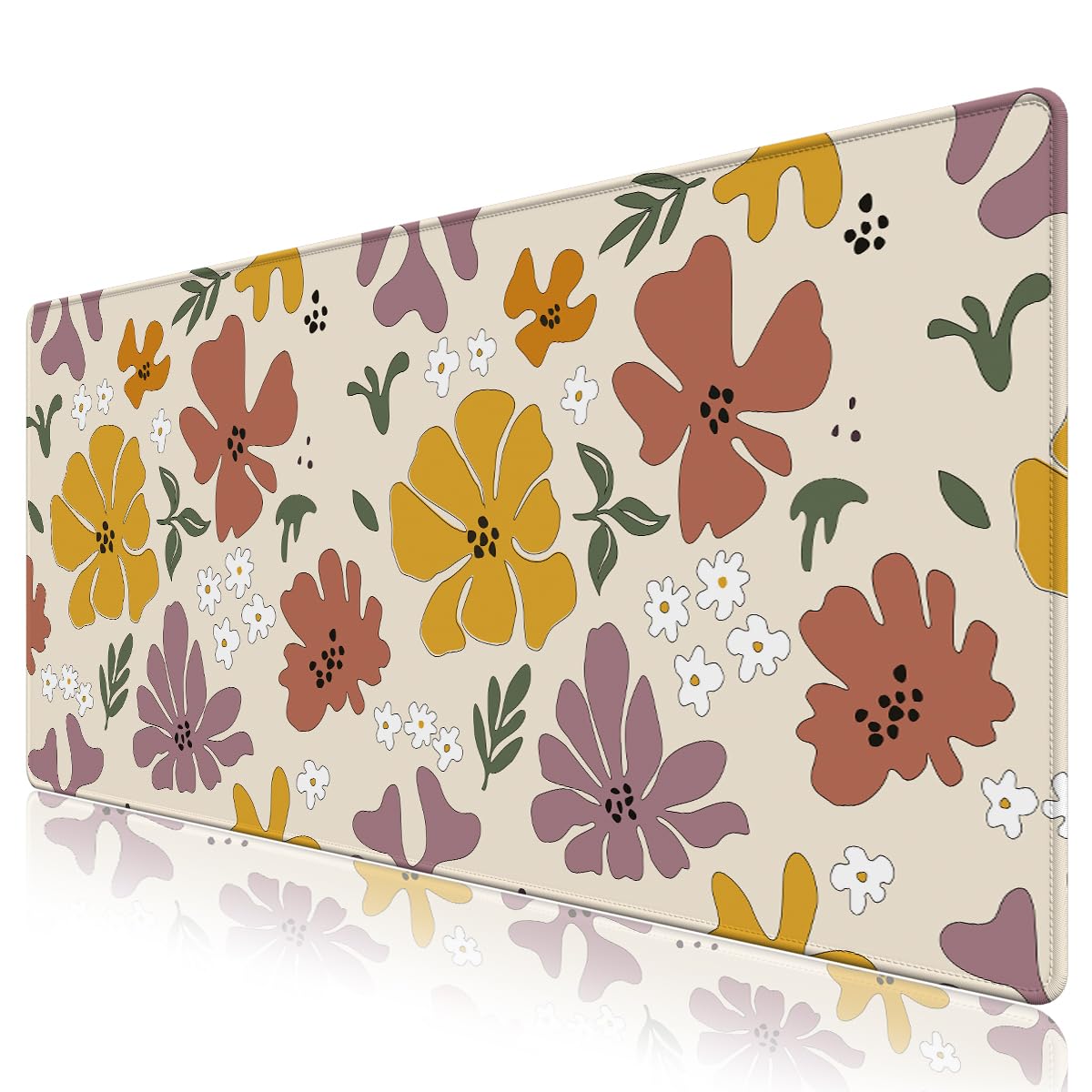 ARTSO Extended Gaming Mouse Pad, Cute XXL Large Keyboard Mat, Flower Long Mousepad Desk Decor