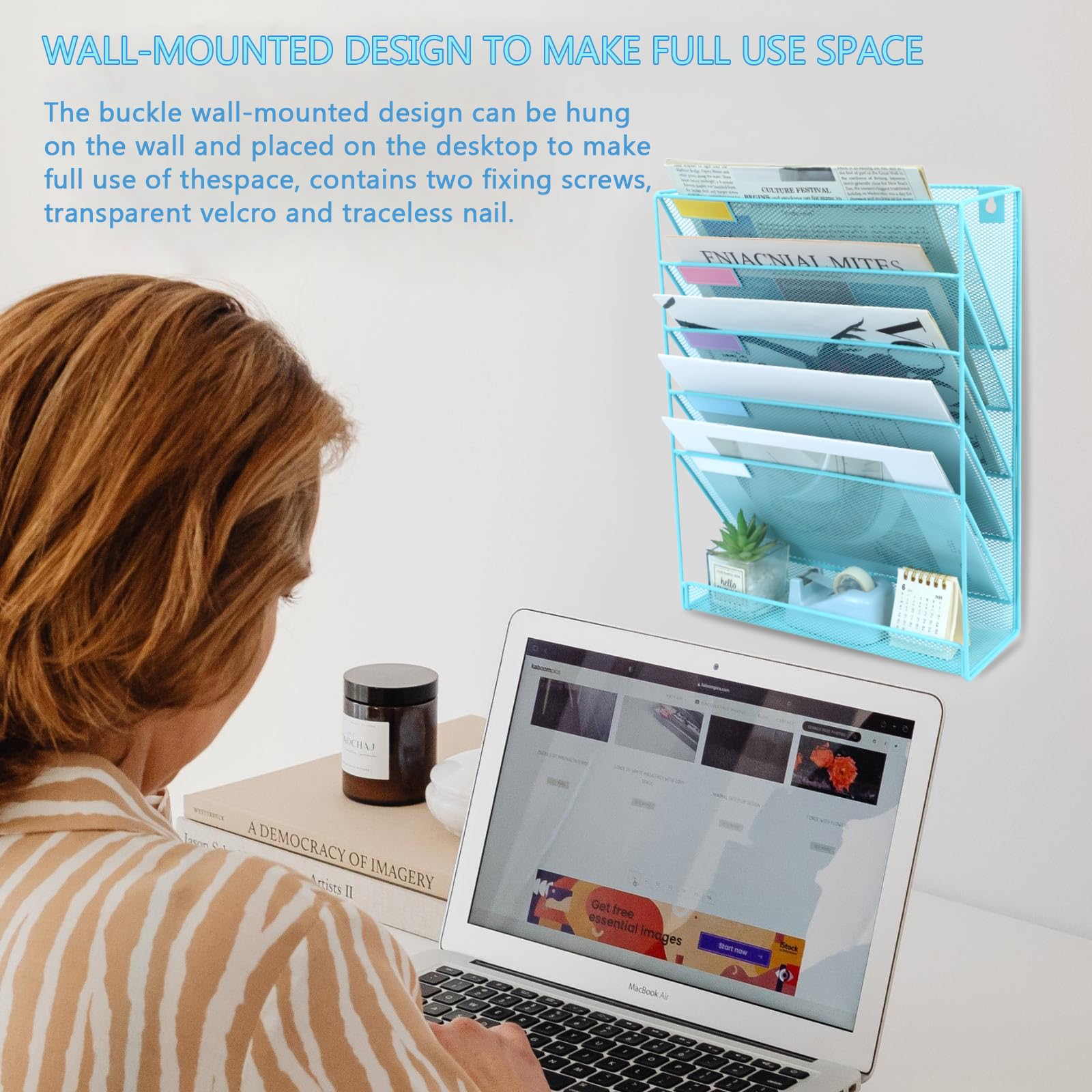 ideallife 5 Pockets Mesh Wall File Holder Organizer with Bottom Flat Tray, Office Hanging File