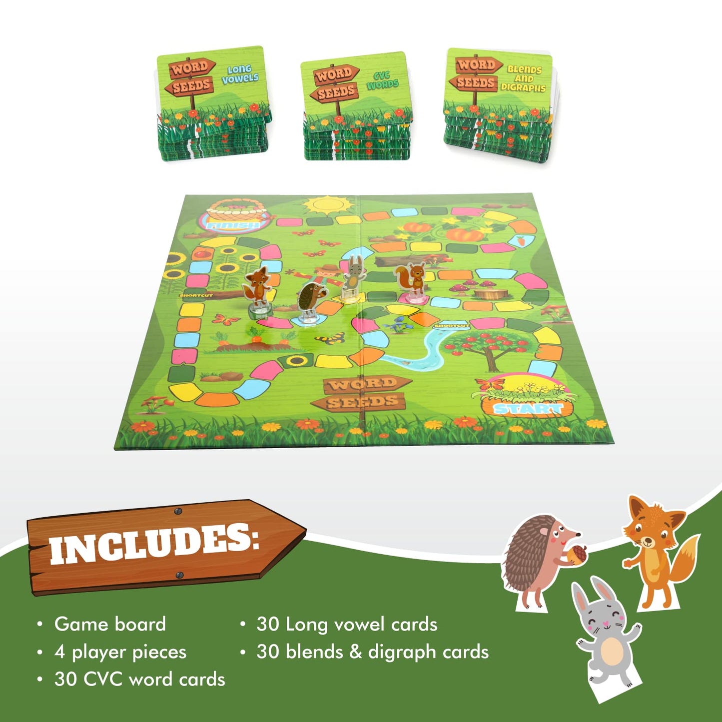 Melby Toys Word Seeds Phonics Game – Fun Reading & Board Games for Kids Ages 4-8, Learn to Read