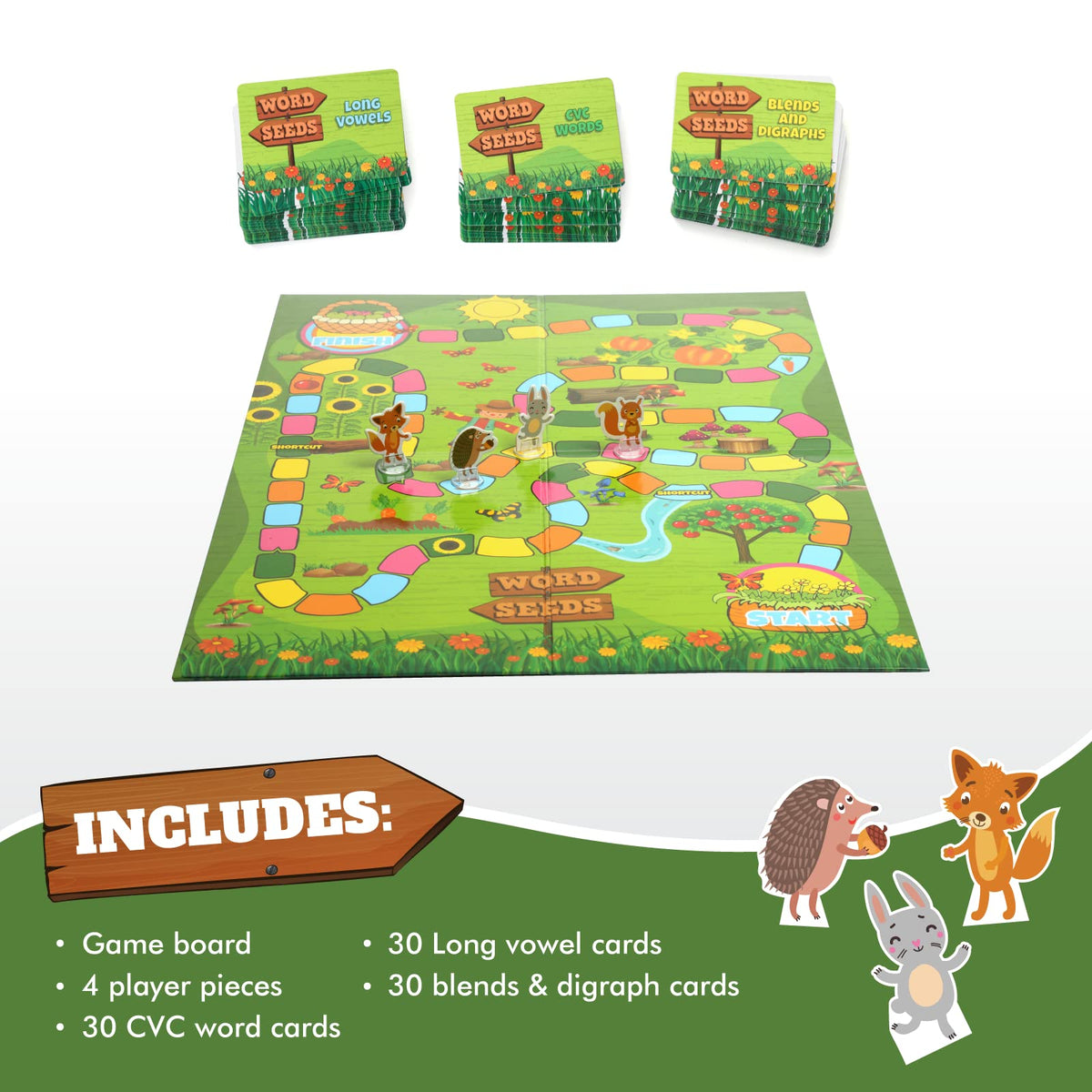 Melby Toys Word Seeds Phonics Game – Fun Reading & Board Games for Kids Ages 4-8, Learn to Read