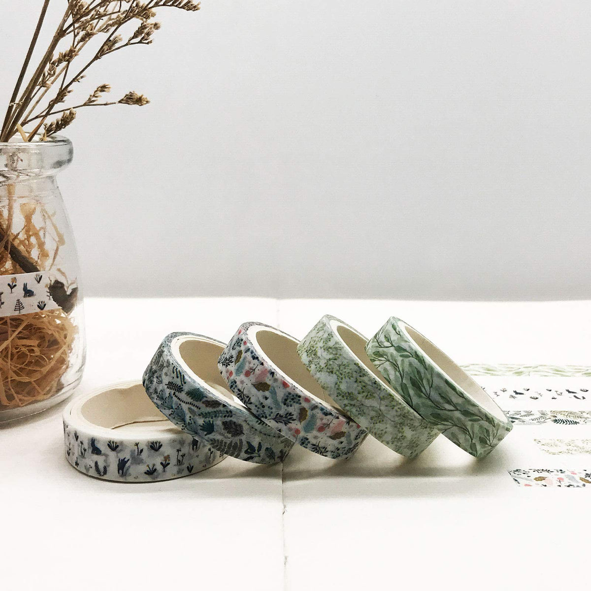 EnYan 5 Rolls Vintage Floral Washi Tape Set, Japanese Masking Decorative Tapes for DIY Crafts and