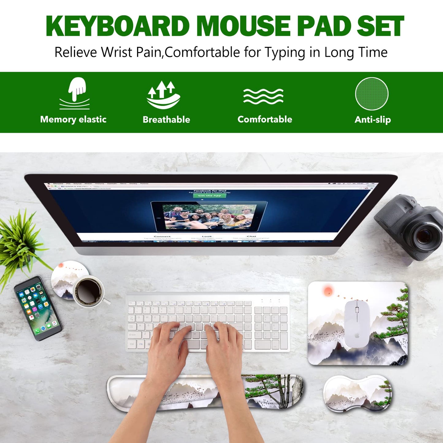 AIMSA Keyboard Wrist Rest Support + Mouse Pad + Mouse Wrist Rest + Coaster, Ergonomic Memory Foam
