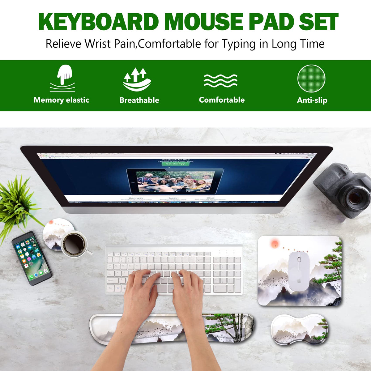 AIMSA Keyboard Wrist Rest Support + Mouse Pad + Mouse Wrist Rest + Coaster, Ergonomic Memory Foam