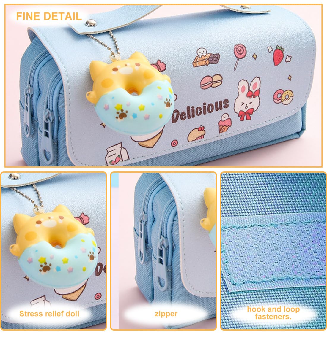 Pencil Case for Girls, Kids Large Capacity Cute Pencil Box with Compartments School Organizer Pen