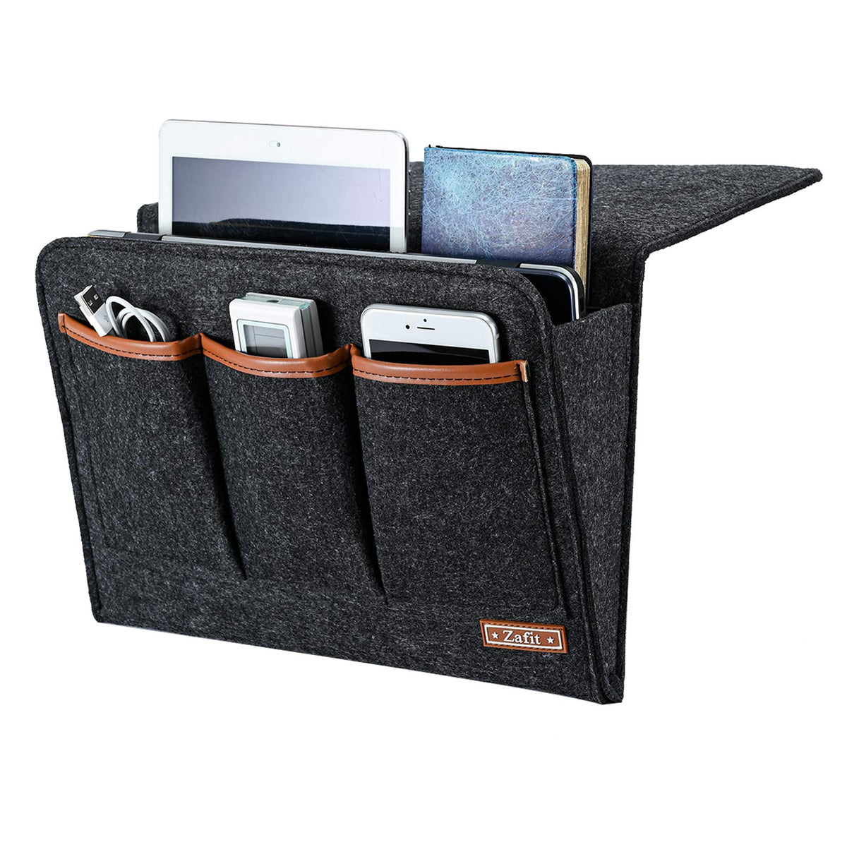 Zafit Bedside Caddy, Large Size Storage Organizer with 6 Pockets for Magazine, Remotes, Phone