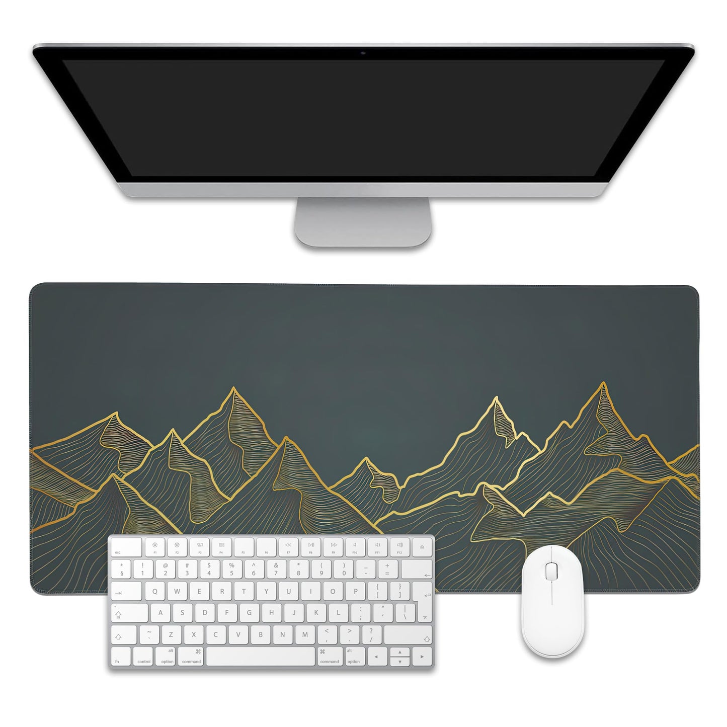 EOBKLAX Mountain Line Art Large Gaming Mouse Pad,Waterproof Desk Mat for Desktop,Non-Slip Rubber