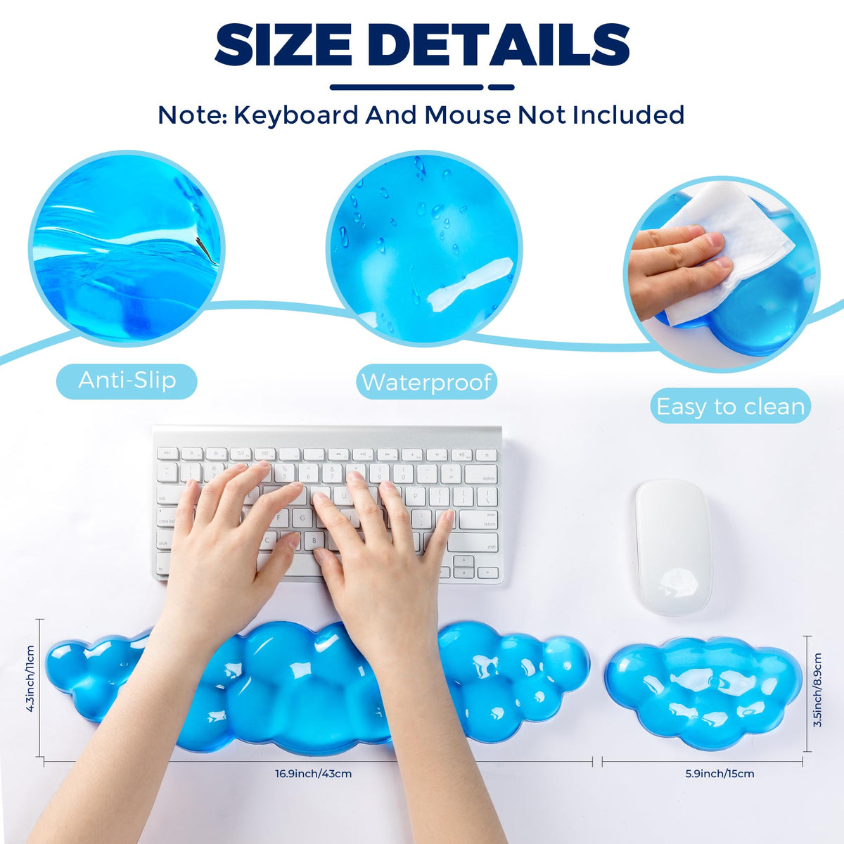 ABRONDA Gel Cloud Keyboard & Mouse Wrist Rest Set - Cloud Keyboard Wrist Rest Pad & Mouse Support