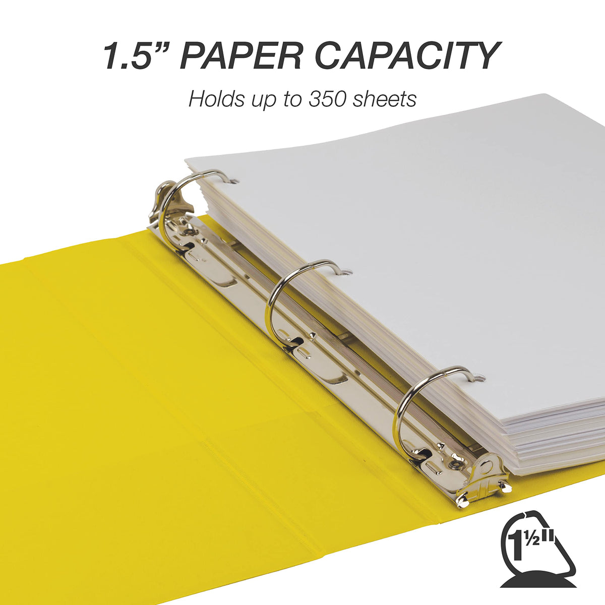 Samsill Durable 1.5 inch 3 Ring Binder, D Ring Binder, 100% Recycled Chipboard, Yellow, 4 Pack