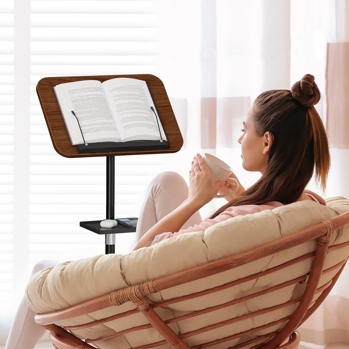 Snughome Floor Book Stand with Removable Tray, Wood Standing Book Stand for Reading, Height