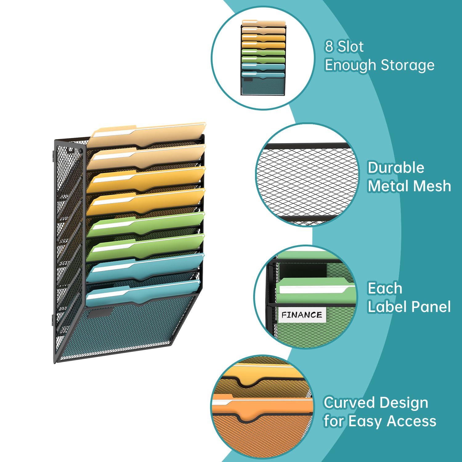 SUPEASY 8 Tier Wall File Organizer, Hanging Wall Mounted Mail Organizer with Label Slots, Metal