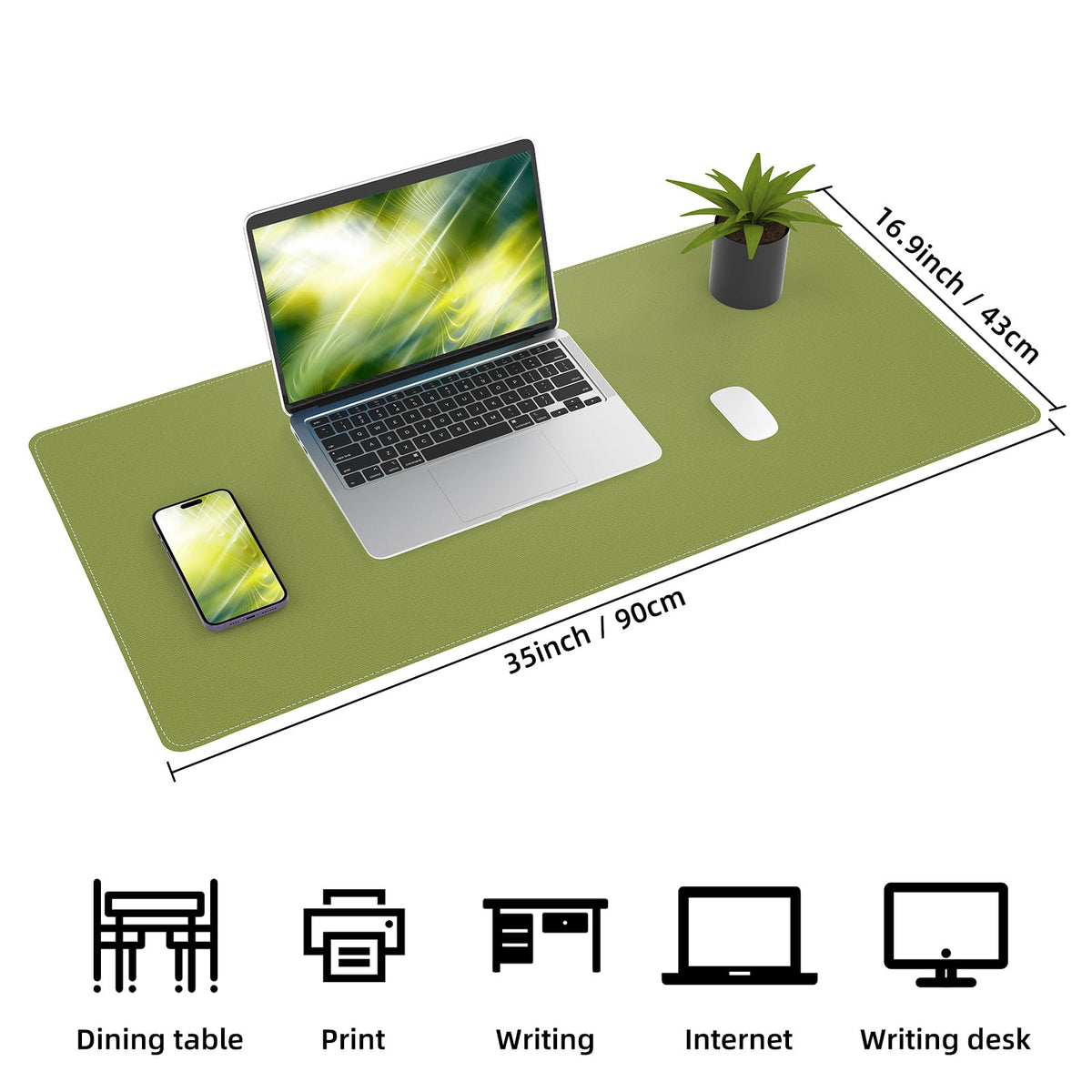 AFIING Cork Desk Mat, 35.4" x 17", Olive Green,Desk pad Protector
