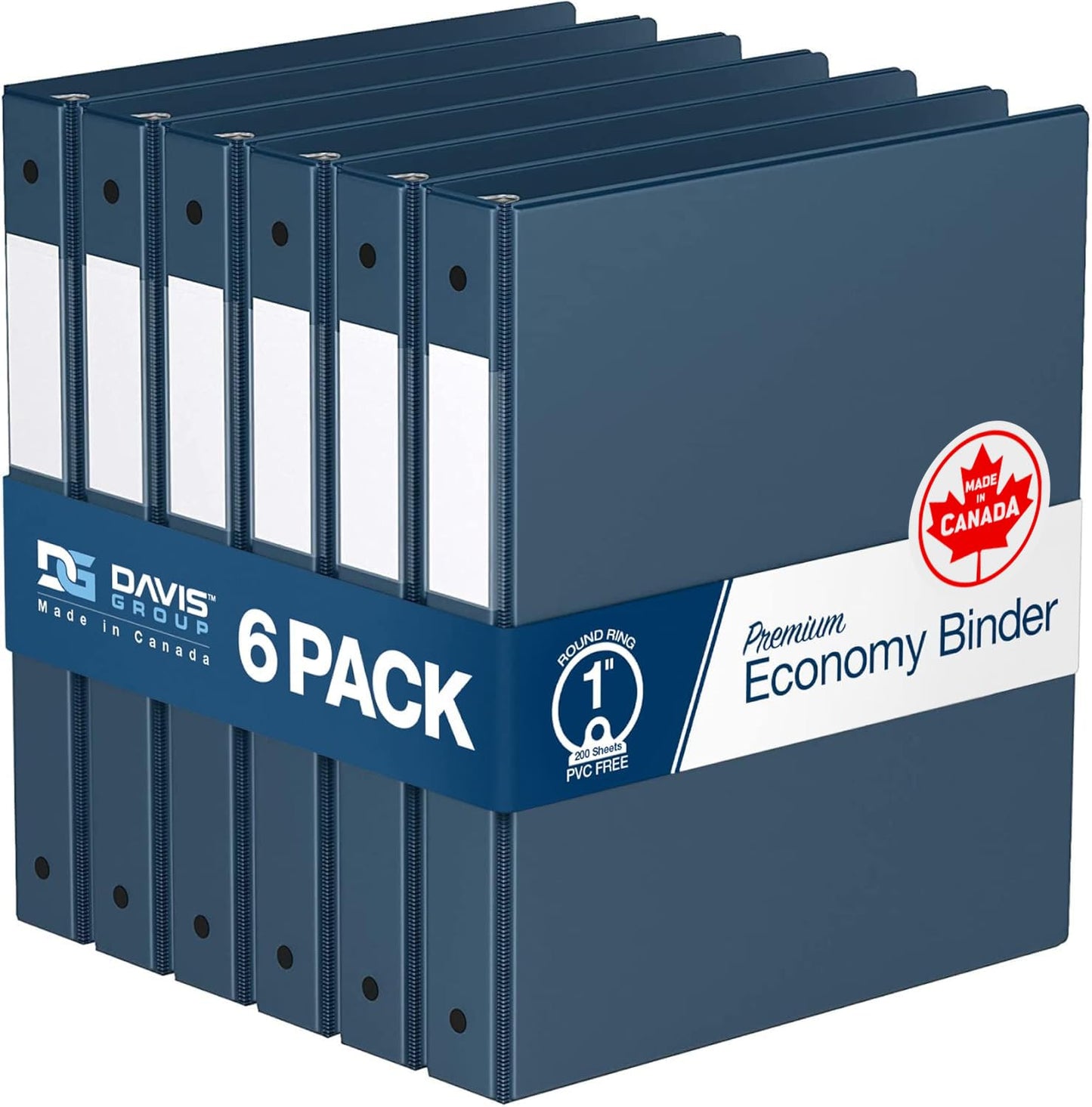 Premium Economy 3-Ring Binder, Spine Label, 1" Round Rings, Navy Blue, 6 Pk