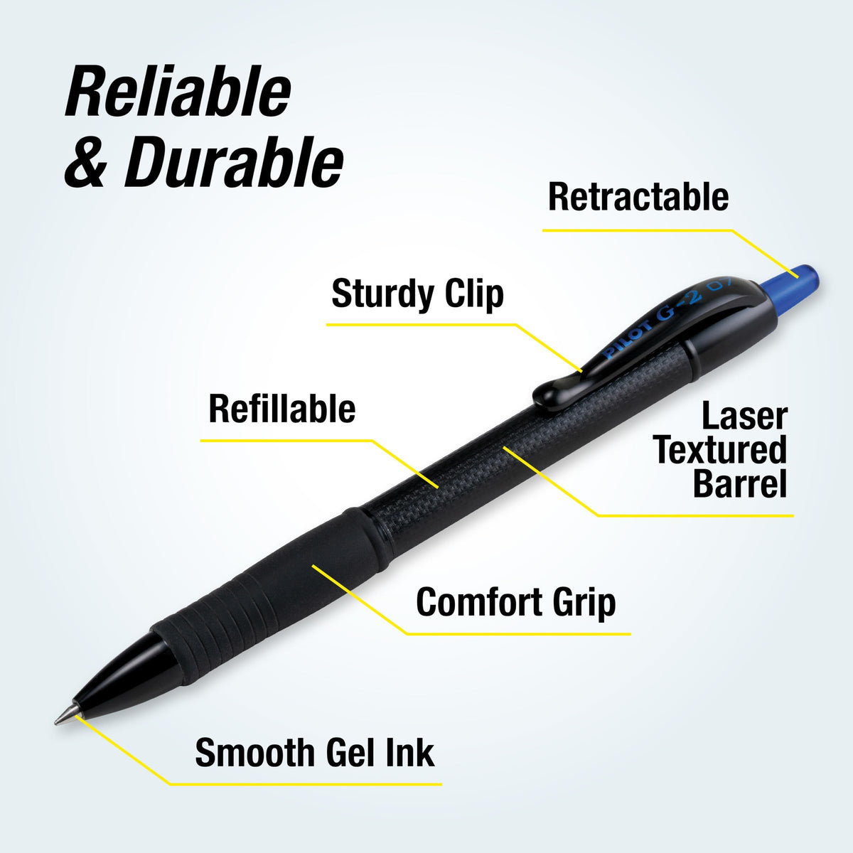 PILOT G2 Edge Blue Gel Roller Pens, Fine Point 0.7 mm, 12Pk