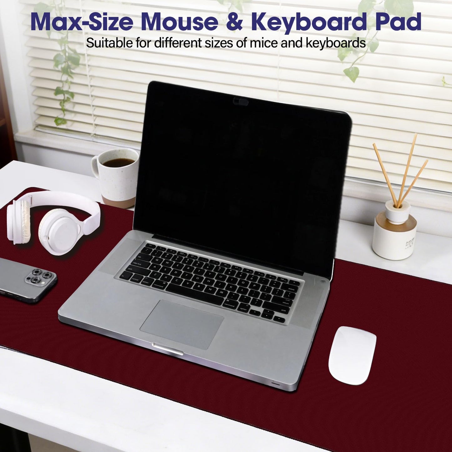 31.5" x 15.7" Waterproof Fabric Mouse Pad, Rubber Anti-Slip Base, Wine Red