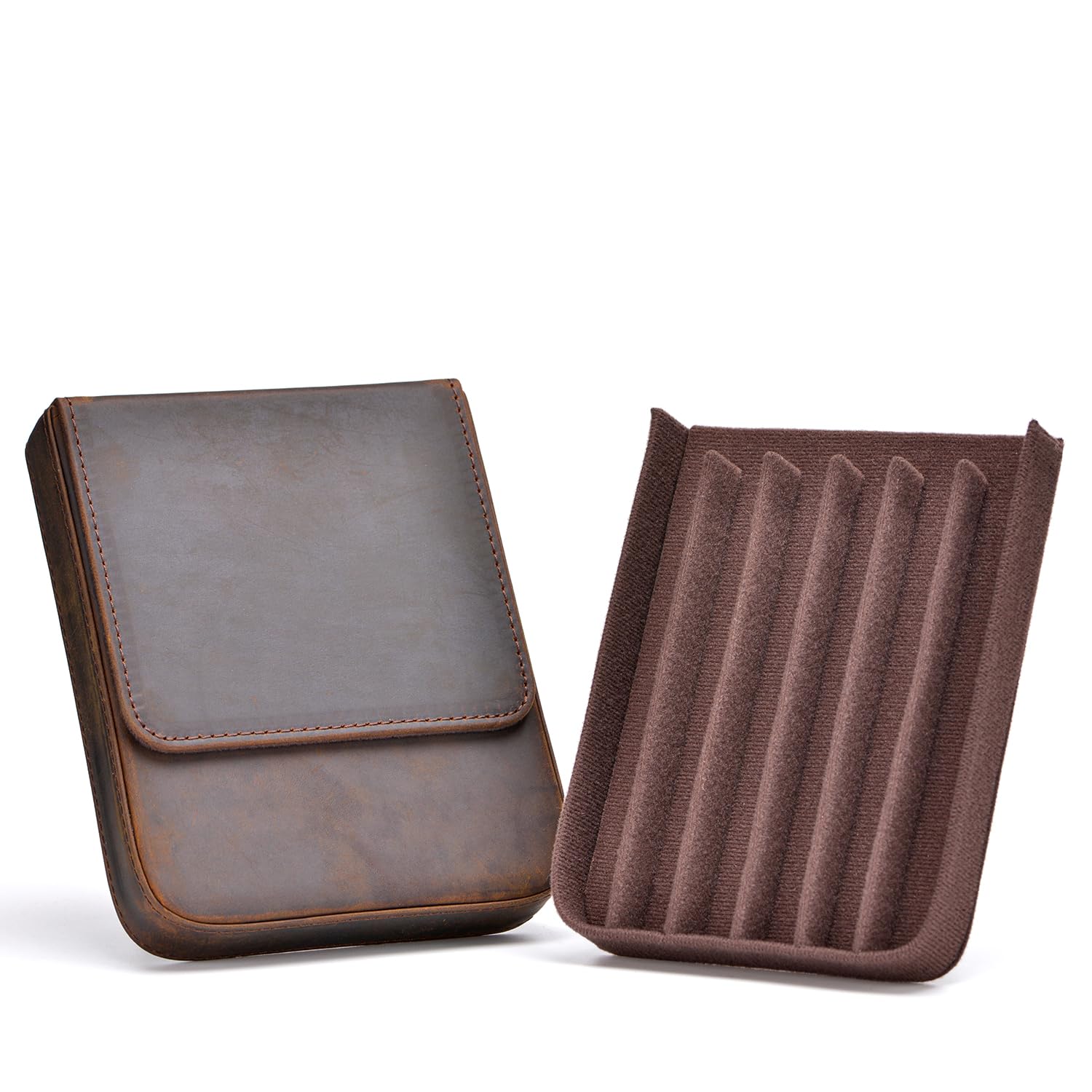 Lanxivi Genuine Leather Fountain Pen Case 6 Slot Crazy Leather Organizer, Portable Pen Bag Pouch