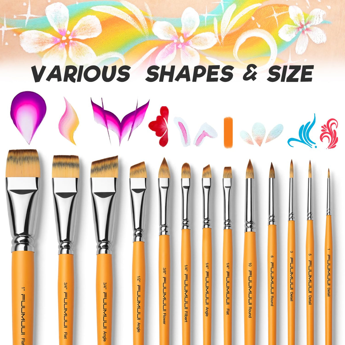 Face Painting Brushes, Fuumuui 13pcs Professional Synthetic Brushes for Face & Body Painting with