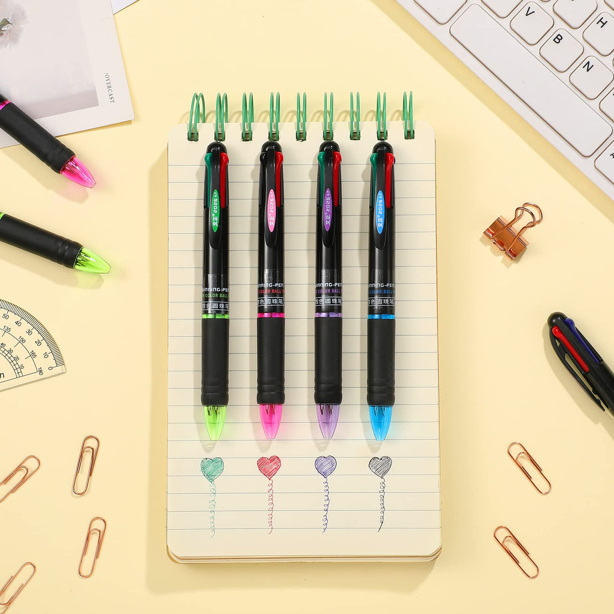 Geyee 48 Pack 4 Color Pens Retractable, 0.7 Mm Ballpoint Pen for Office